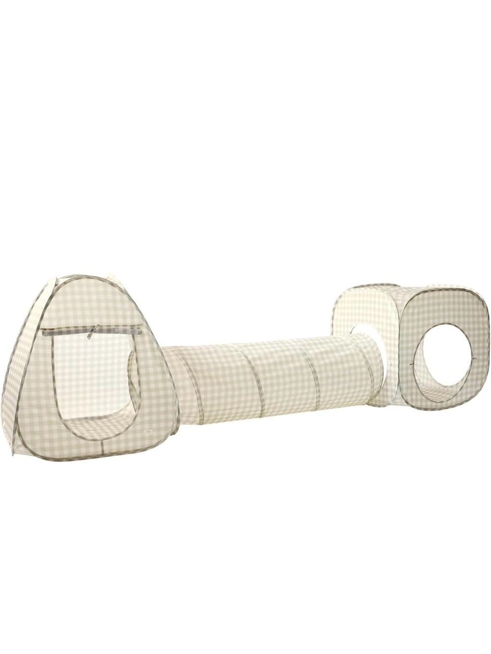 BNWT 3 Sprouts Collapsible Play Tunnel & Tents - Beige Gingham